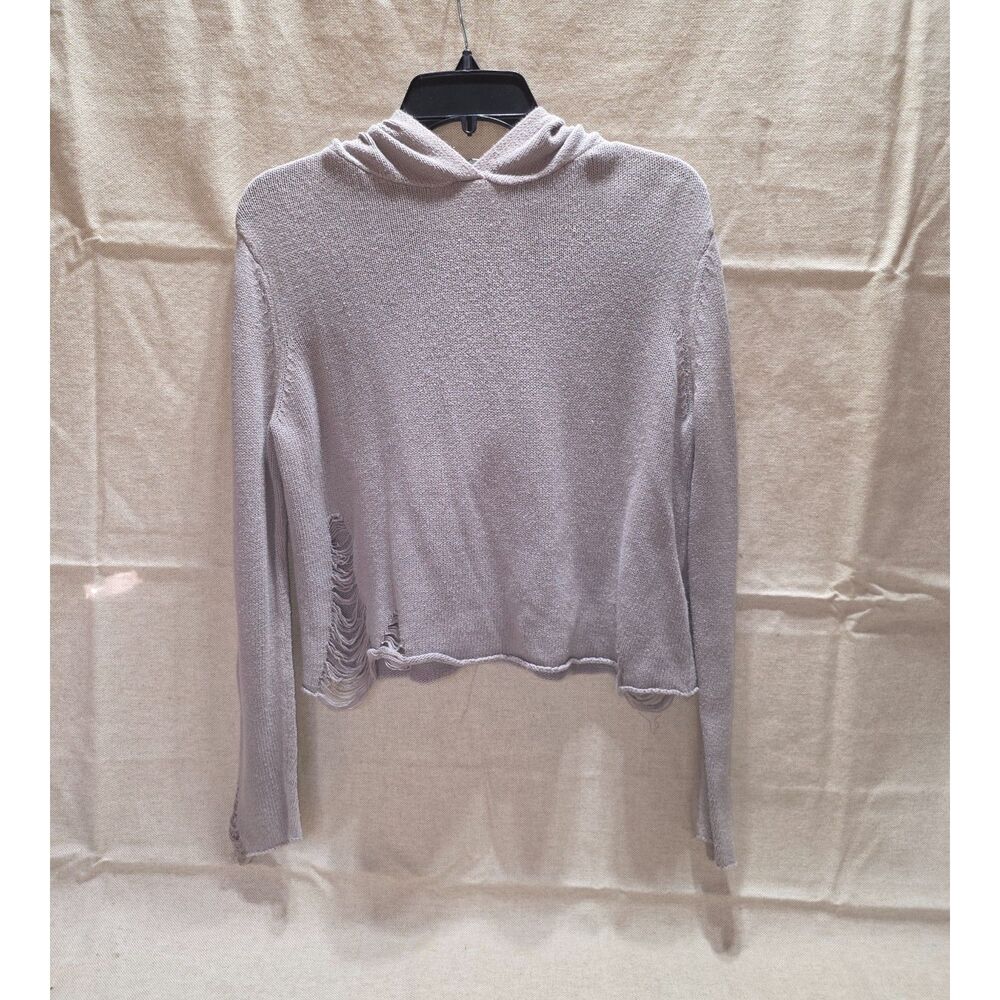 H&M Divided Gray Cropped Distressed Knit Hoodie Knit Sweater - S